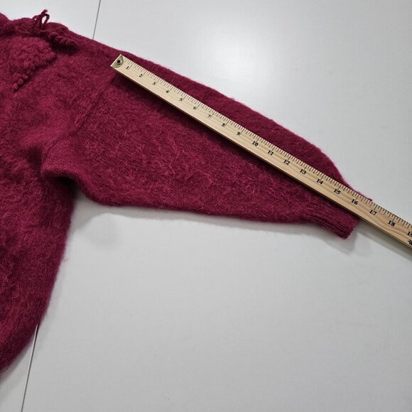 Unbranded Handknit Sweater Women M/L Fucsia LS Mock Neck Embellished Boho Preppy - Picture 5 of 11